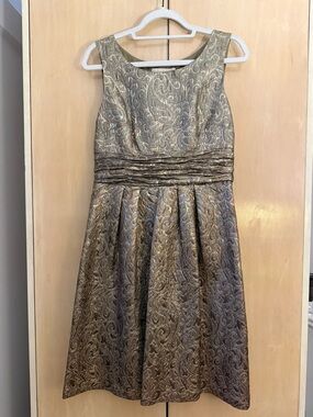 Michael Kors Metallic Gold Paisley Jacquard Dress